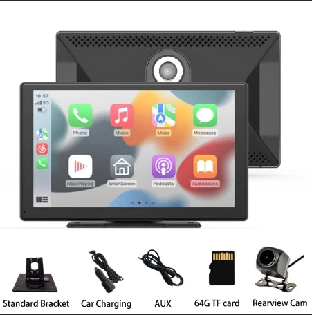 9 Inches Portable Wireless CarPlay with 4K Dash Cam
