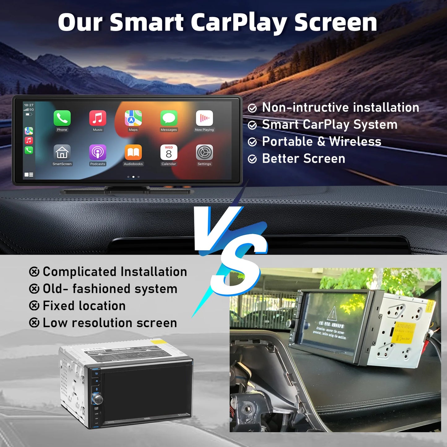 10.26" Inch Portable Wireless CarPlay Screen