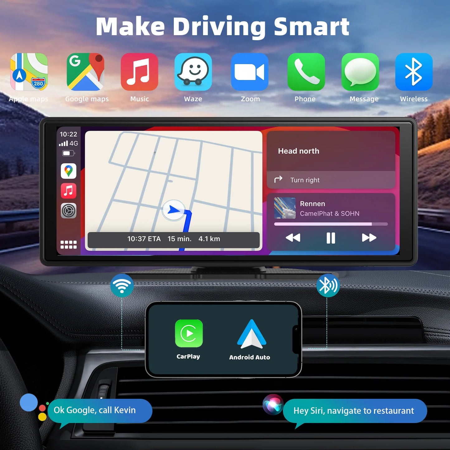 10.26" Inch Portable Wireless CarPlay Screen