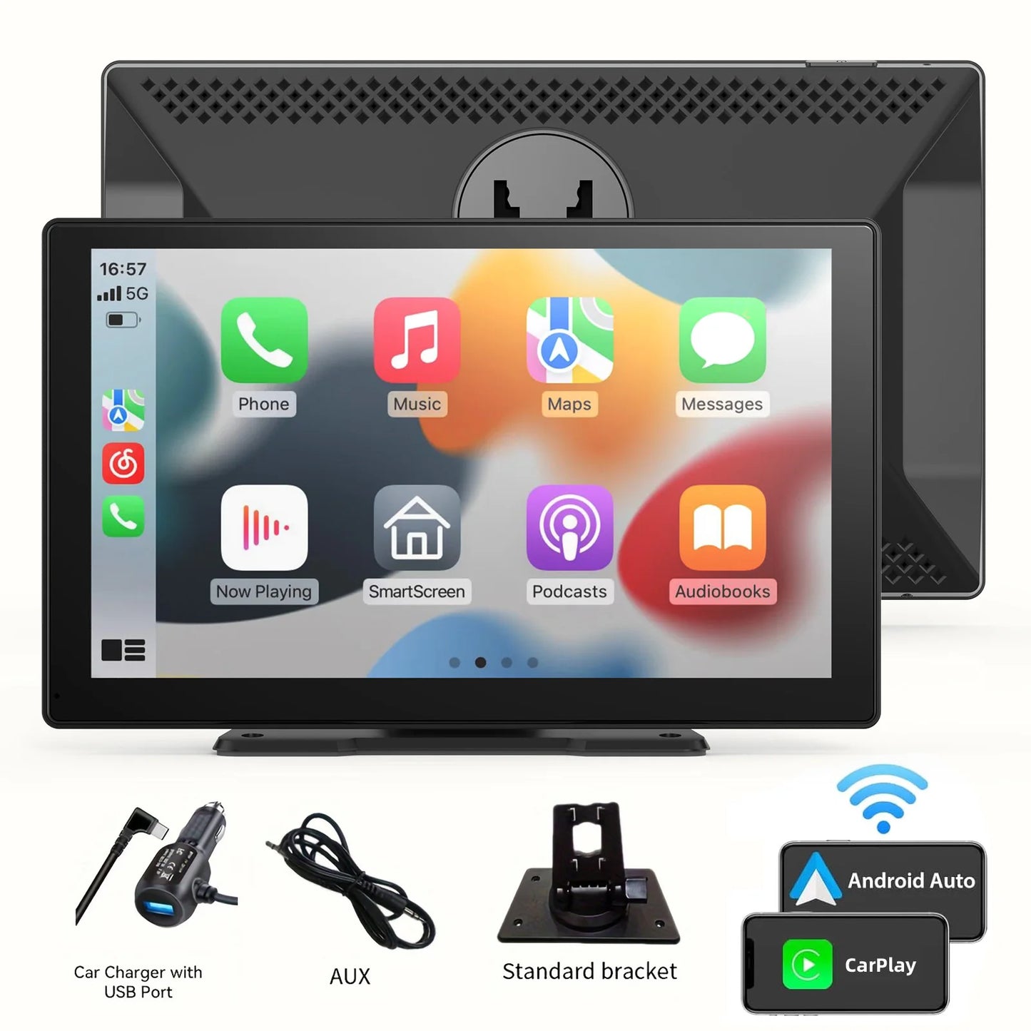 9 Inches Portable Wireless CarPlay with 4K Dash Cam