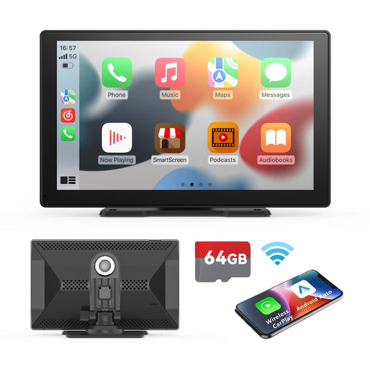 9 Inches Portable Wireless CarPlay with 4K Dash Cam