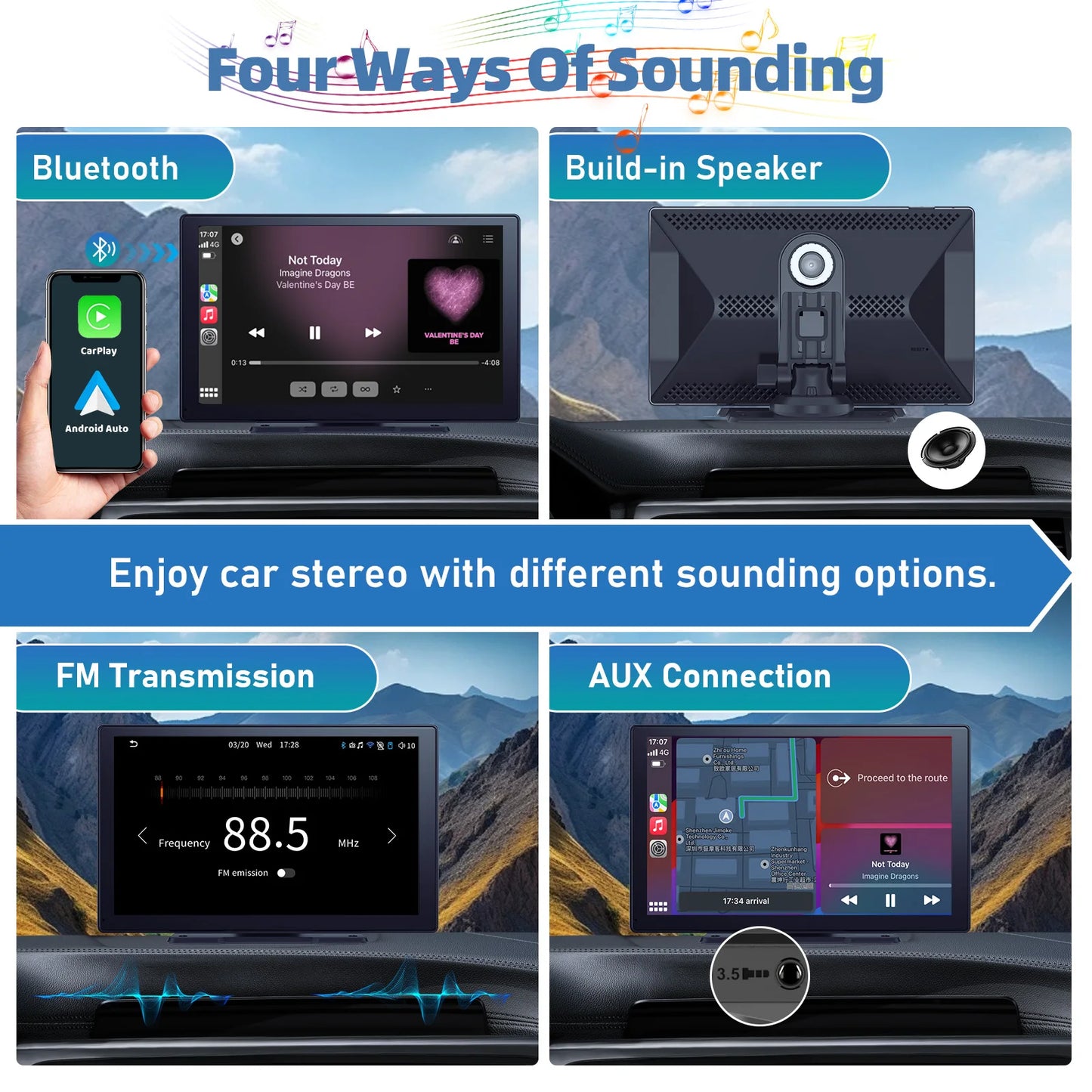 9 Inches Portable Wireless CarPlay with 4K Dash Cam
