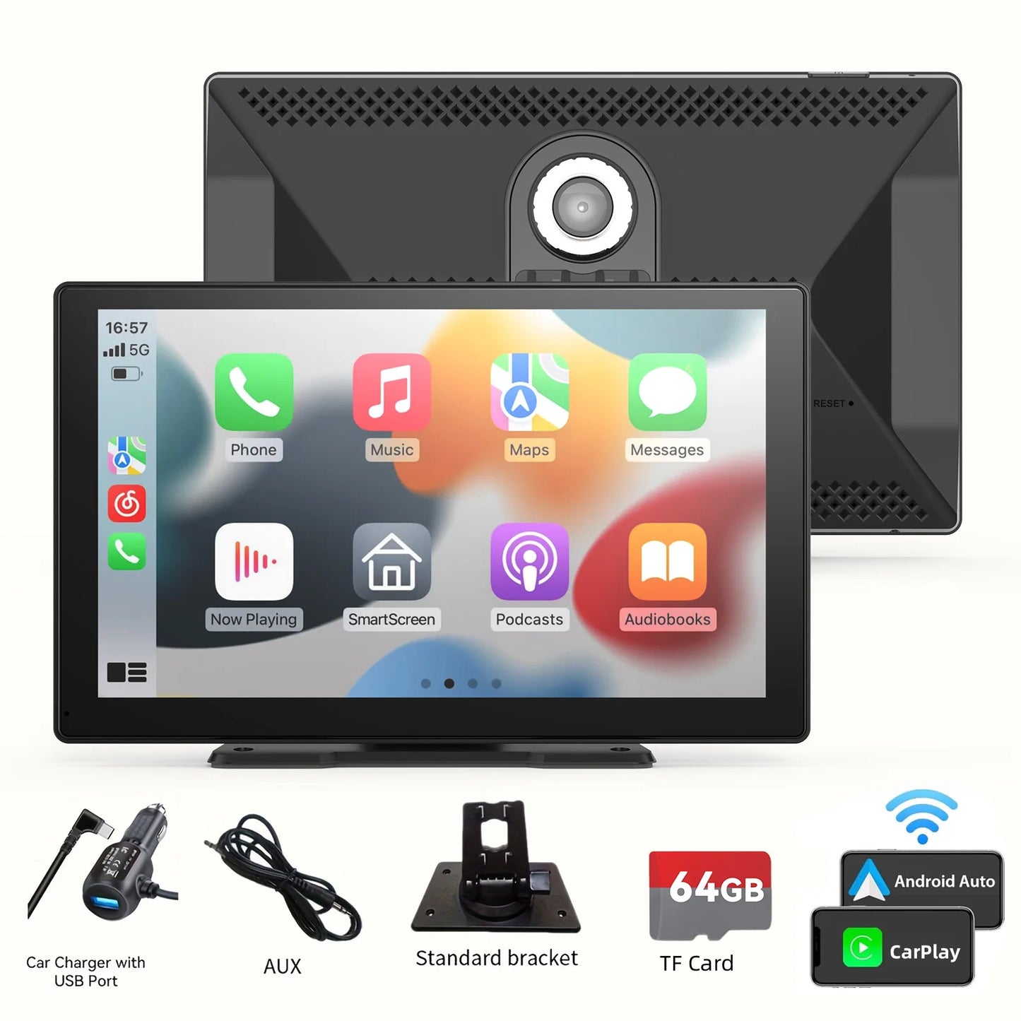 9 Inches Portable Wireless CarPlay with 4K Dash Cam